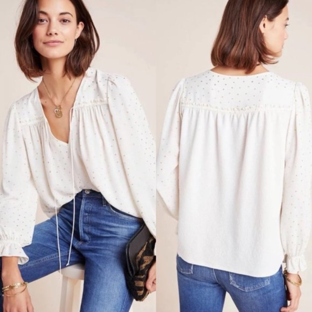 NWT Current Air x Anthropologie Bristol Polka Dot Blouse Small White Gold